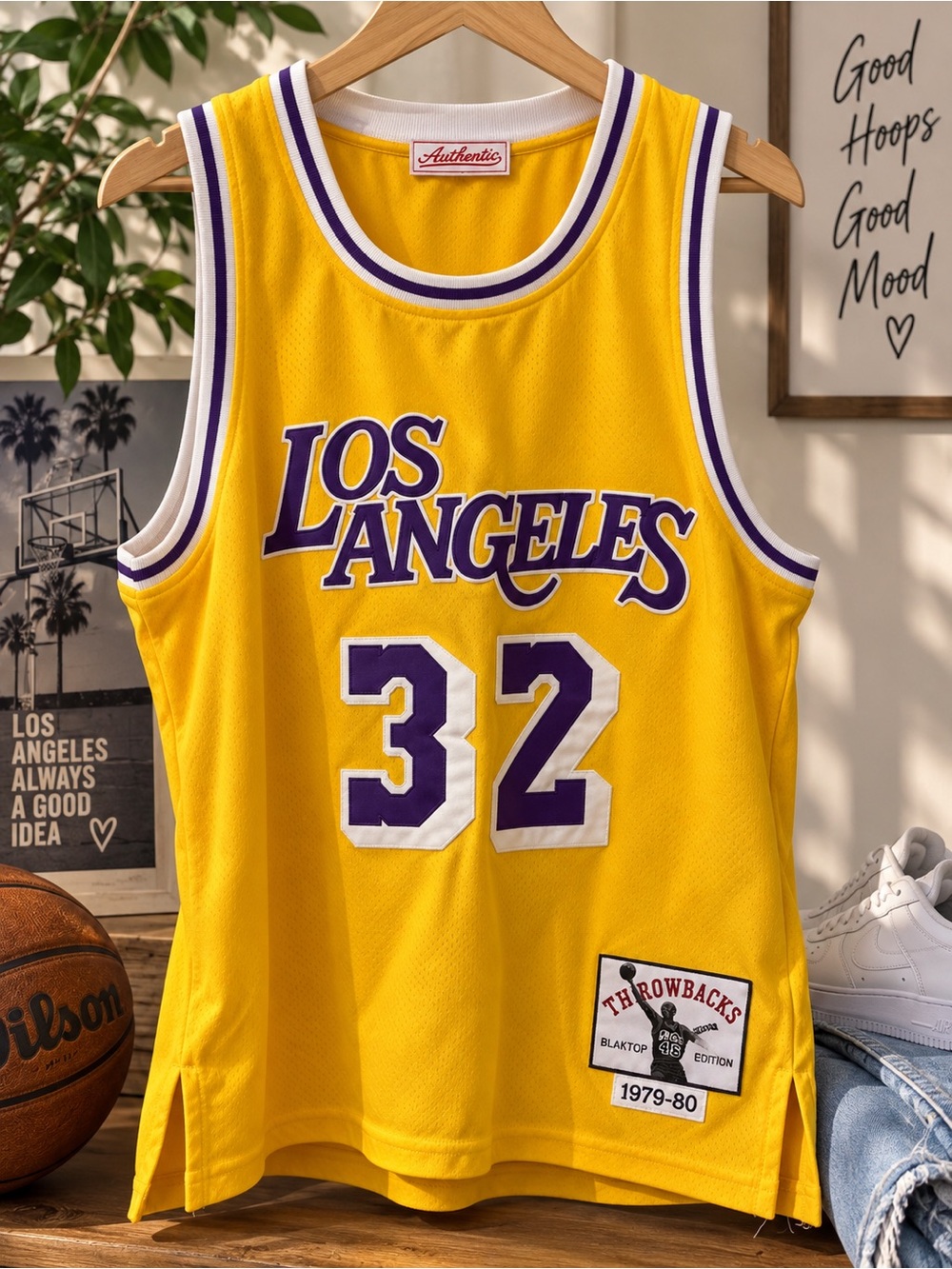 Authentic Los Angeles Throwback 32 Basketball Jersey - Yellow